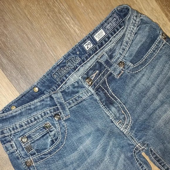 Miss Me Blue Skinny Jeans with Distressed Accents - Picture 3 of 4